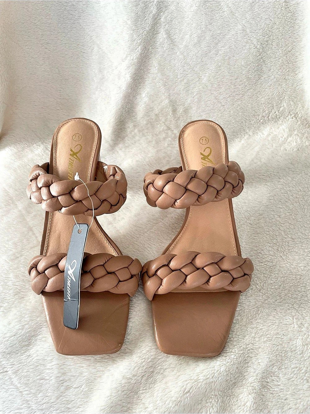 NWT Athlefit Braided Block Heel Sandals- Nude US 7.5